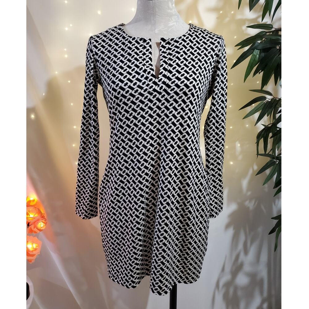 Diane von Furstenberg Reina Silk Chain Link Black White Mini Dress Womens Size 4